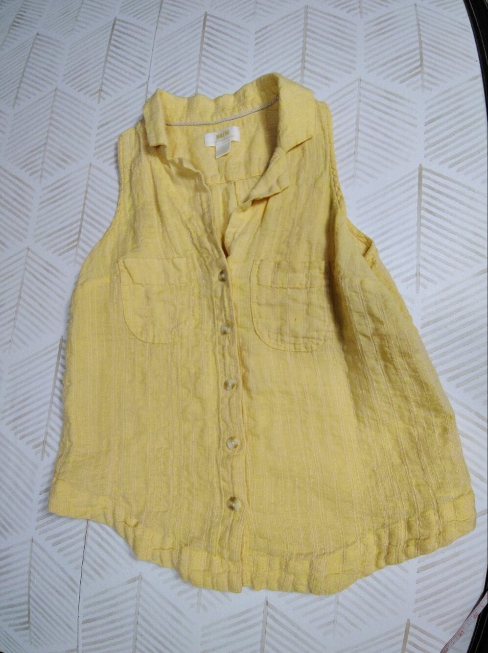 Maeve Anthropologie Yellow Sleeveless Button-Down Linen Blend Top size 4